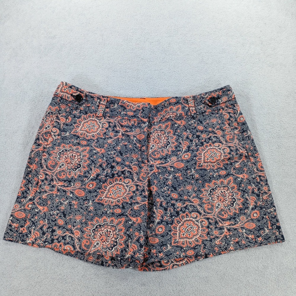 Ann Taylor Womens Paisley Floral Shorts Navy Orange Size 10 Cotton Stretch